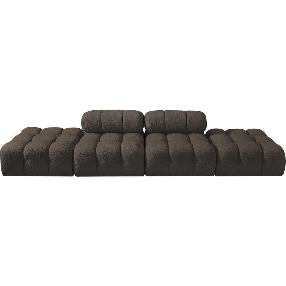 Ames 136" Brown Boucle Fabric Upholstered 4pc. Modular Sofa