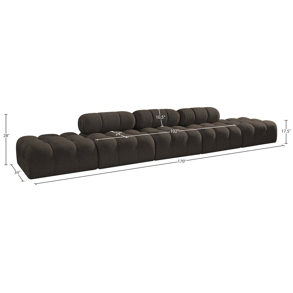 Ames 170" Brown Boucle Fabric Upholstered 5pc. Modular Sofa