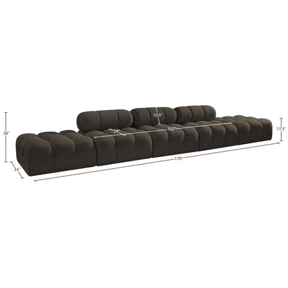 Ames 170" Brown Boucle Fabric Upholstered 5pc. Modular Sofa