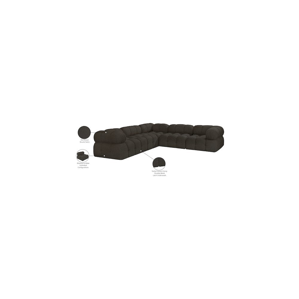 Ames Brown Boucle Fabric Modular Sectional