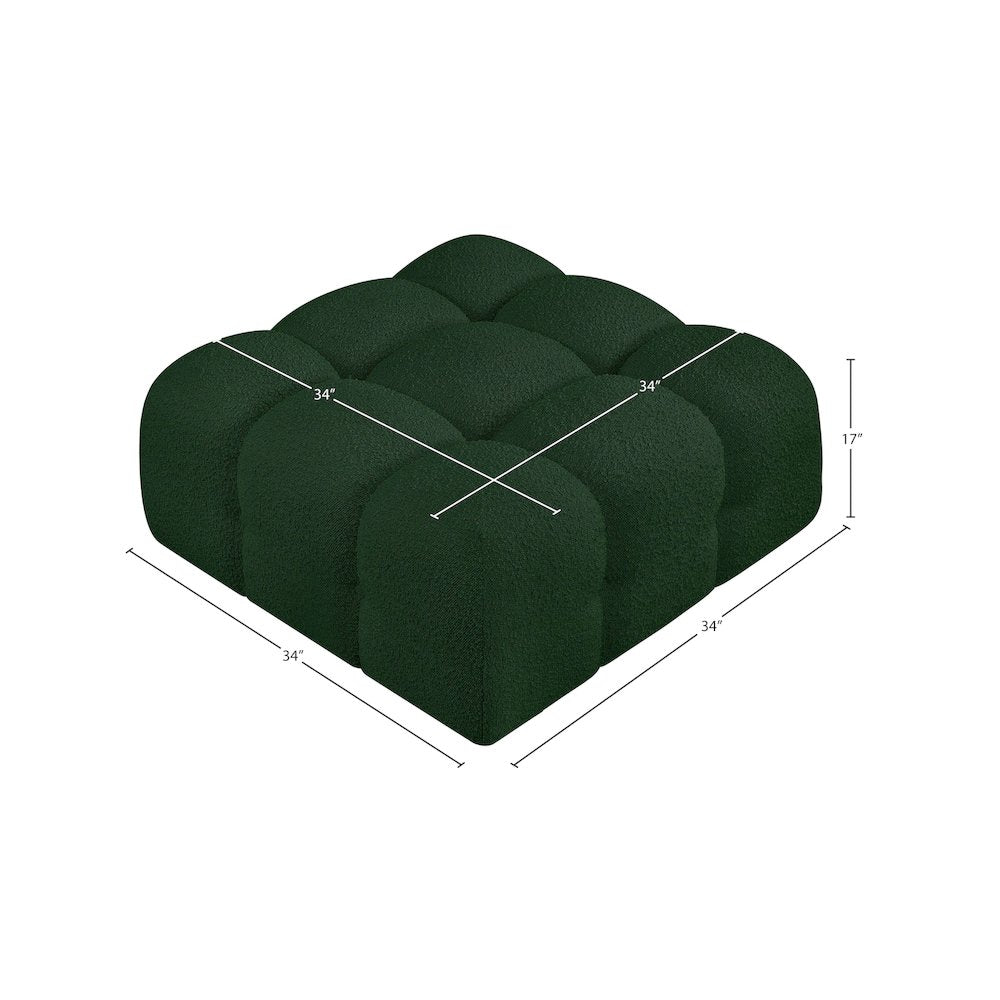 Ames Green Boucle Fabric Ottoman