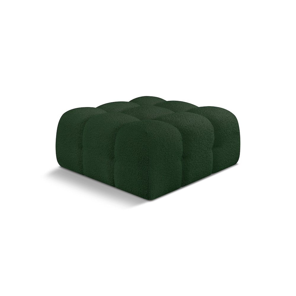 Ames Green Boucle Fabric Ottoman