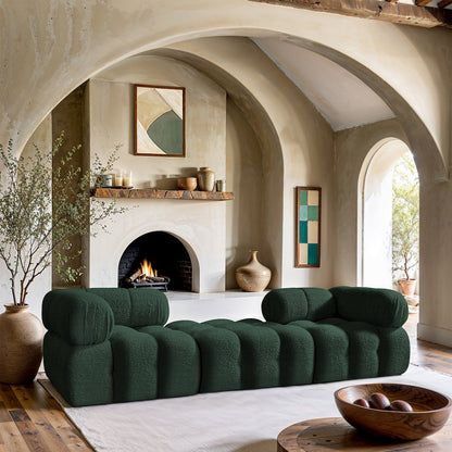 Ames 102" Green Boucle Fabric Upholstered 3pc. Modular Sofa