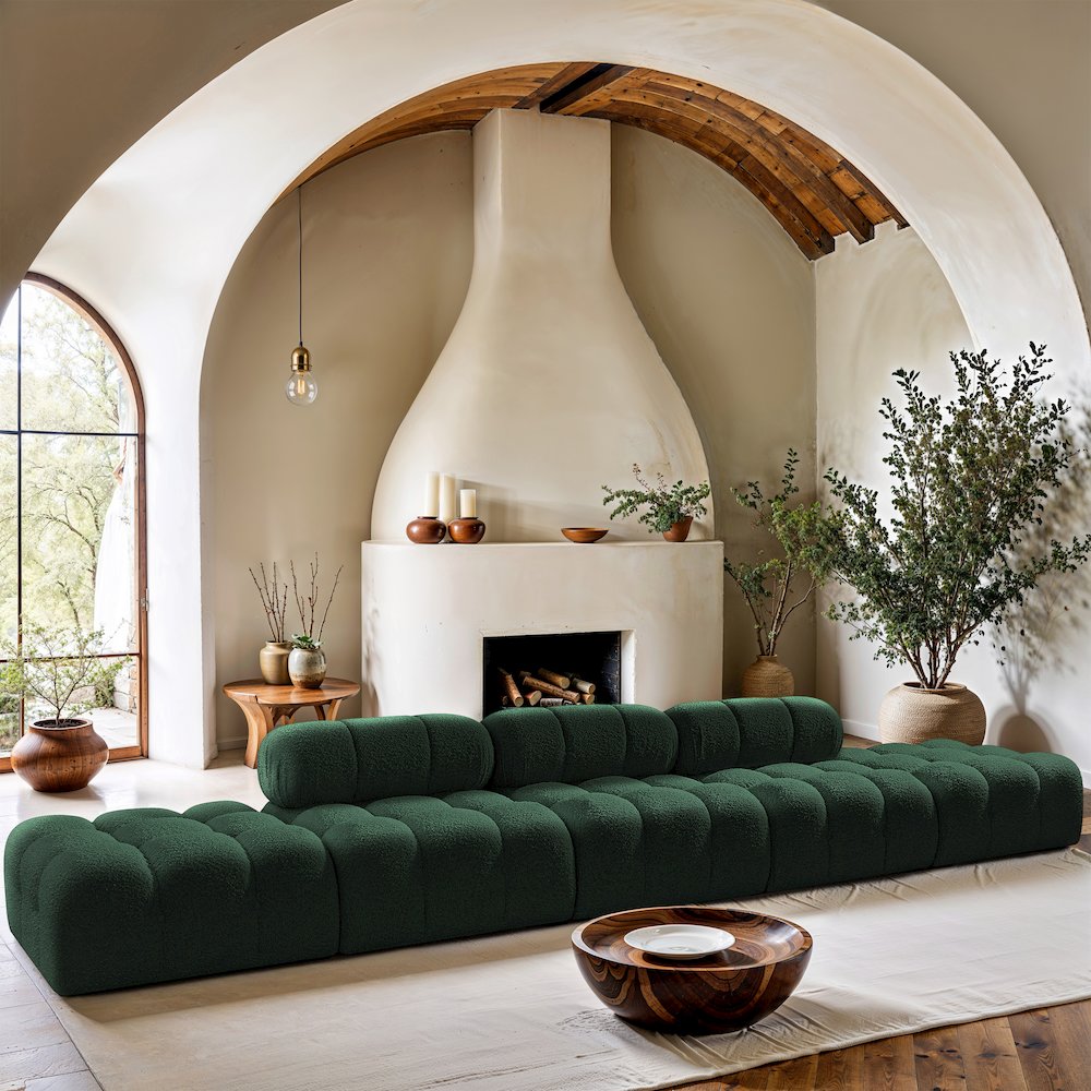 Ames 170" Green Boucle Fabric Upholstered 5pc. Modular Sofa