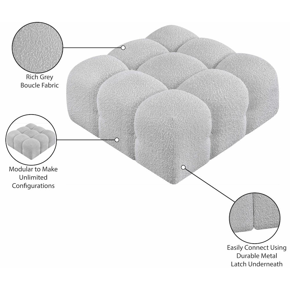 Ames Grey Boucle Fabric Ottoman