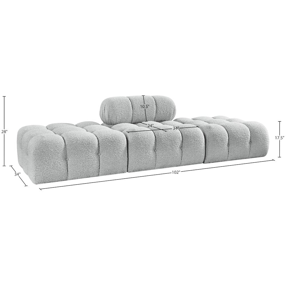 Ames 102" Grey Boucle Fabric Upholstered 3pc. Modular Sofa