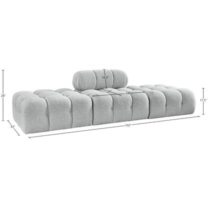 Ames 102" Grey Boucle Fabric Upholstered 3pc. Modular Sofa