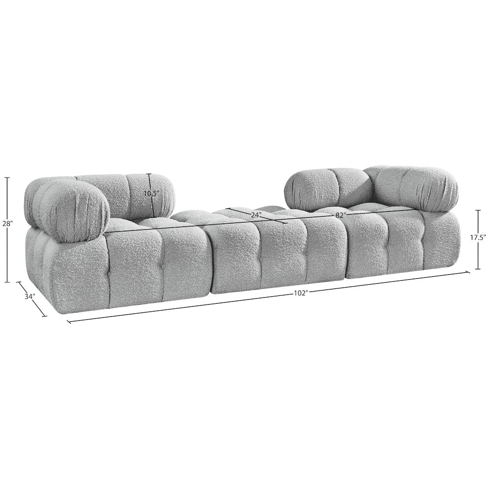 Ames 102" Grey Boucle Fabric Upholstered 3pc. Modular Sofa