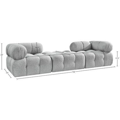 Ames 102" Grey Boucle Fabric Upholstered 3pc. Modular Sofa