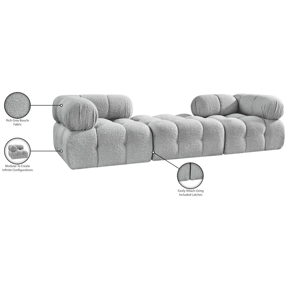 Ames 102" Grey Boucle Fabric Upholstered 3pc. Modular Sofa