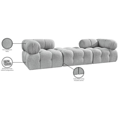 Ames 102" Grey Boucle Fabric Upholstered 3pc. Modular Sofa