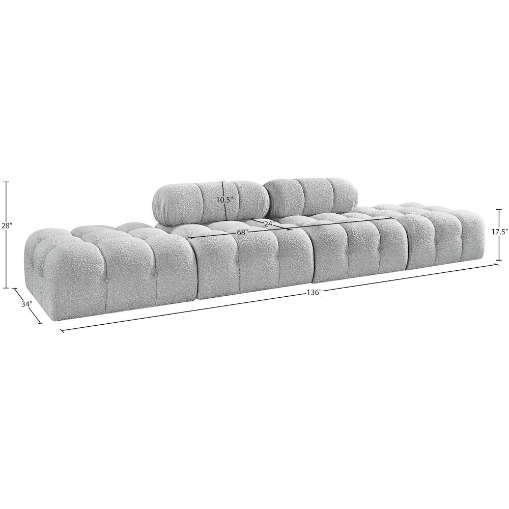 Ames 136" Grey Boucle Fabric Upholstered 4pc. Modular Sofa