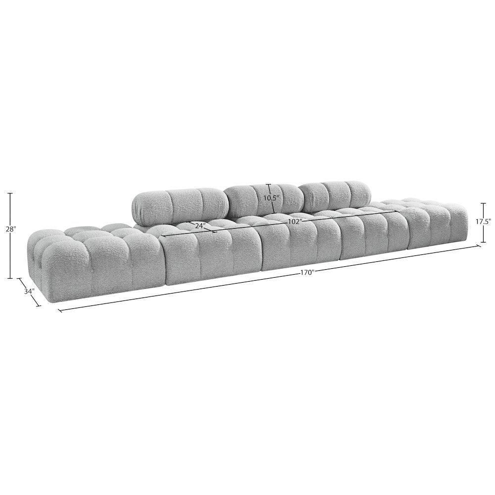 Ames 170" Grey Boucle Fabric Upholstered 5pc. Modular Sofa