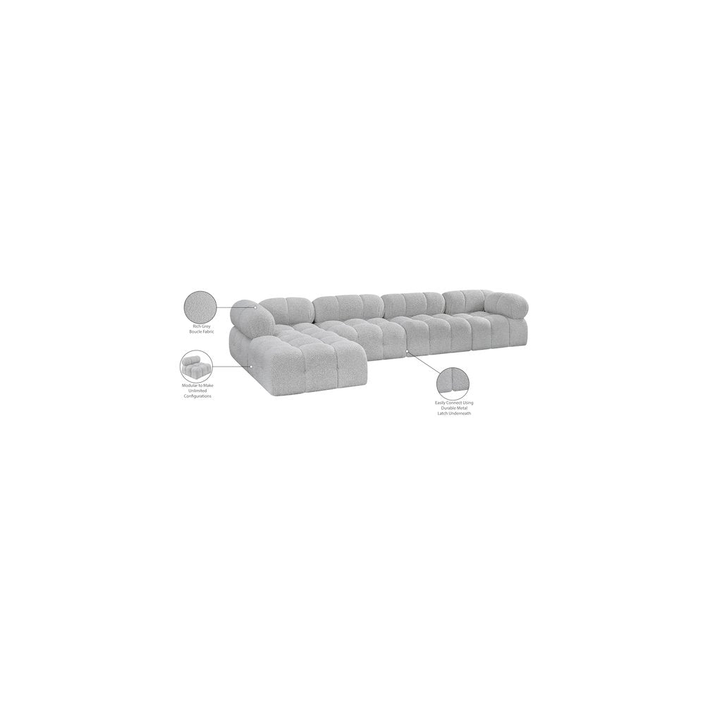 Ames Grey Boucle Fabric Modular Sectional
