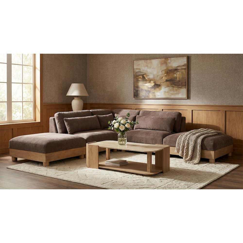 Turin 120" Brown Chenille Fabric Upholstered 5pc. Modular Sectional