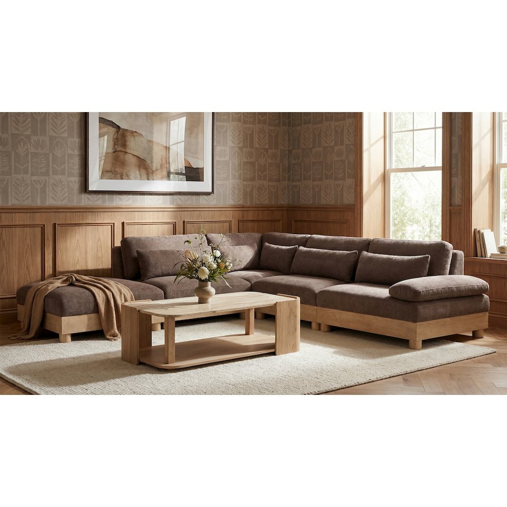 Turin 127.75" Brown Chenille Fabric Upholstered 5pc. Modular Sectional