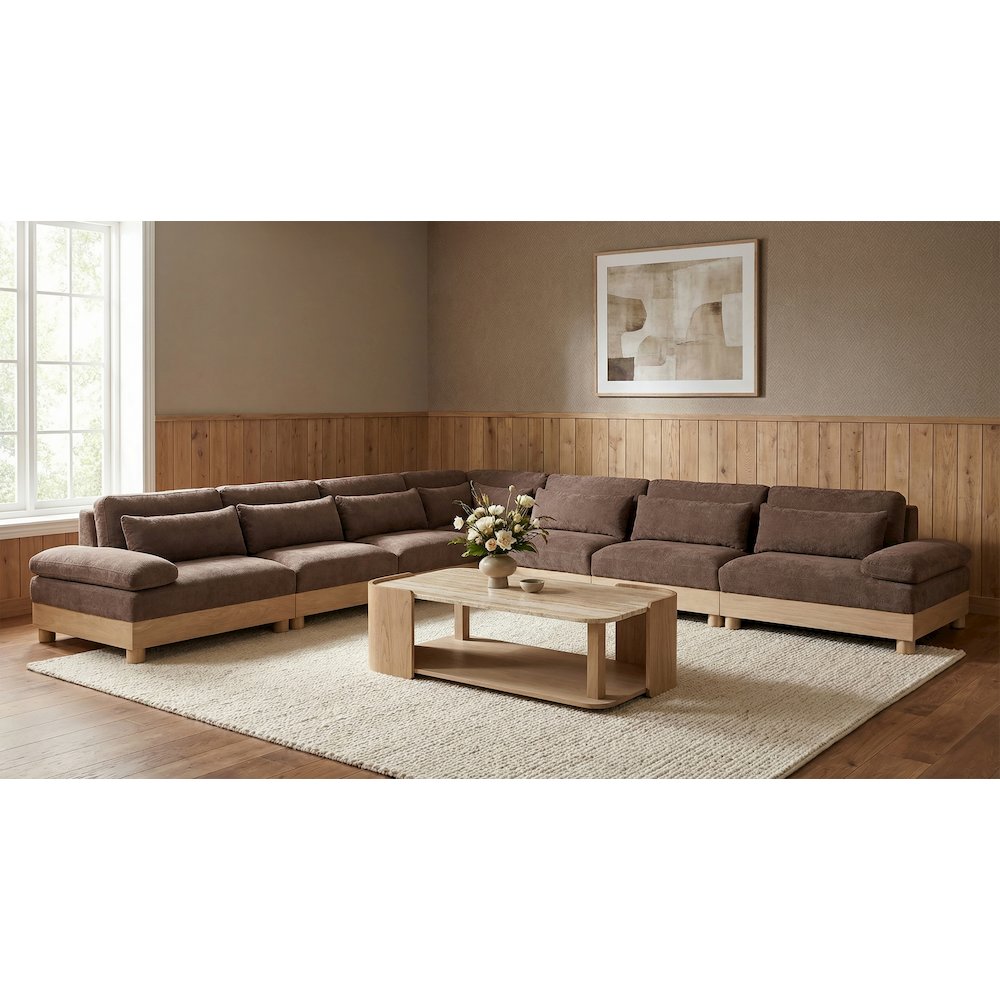 Turin 167.75" Brown Chenille Fabric Upholstered 7pc. Modular Sectional