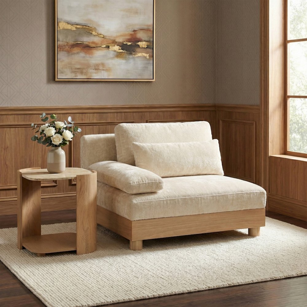 Turin Cream Chenille Fabric Upholstered Modular Left Arm Chair