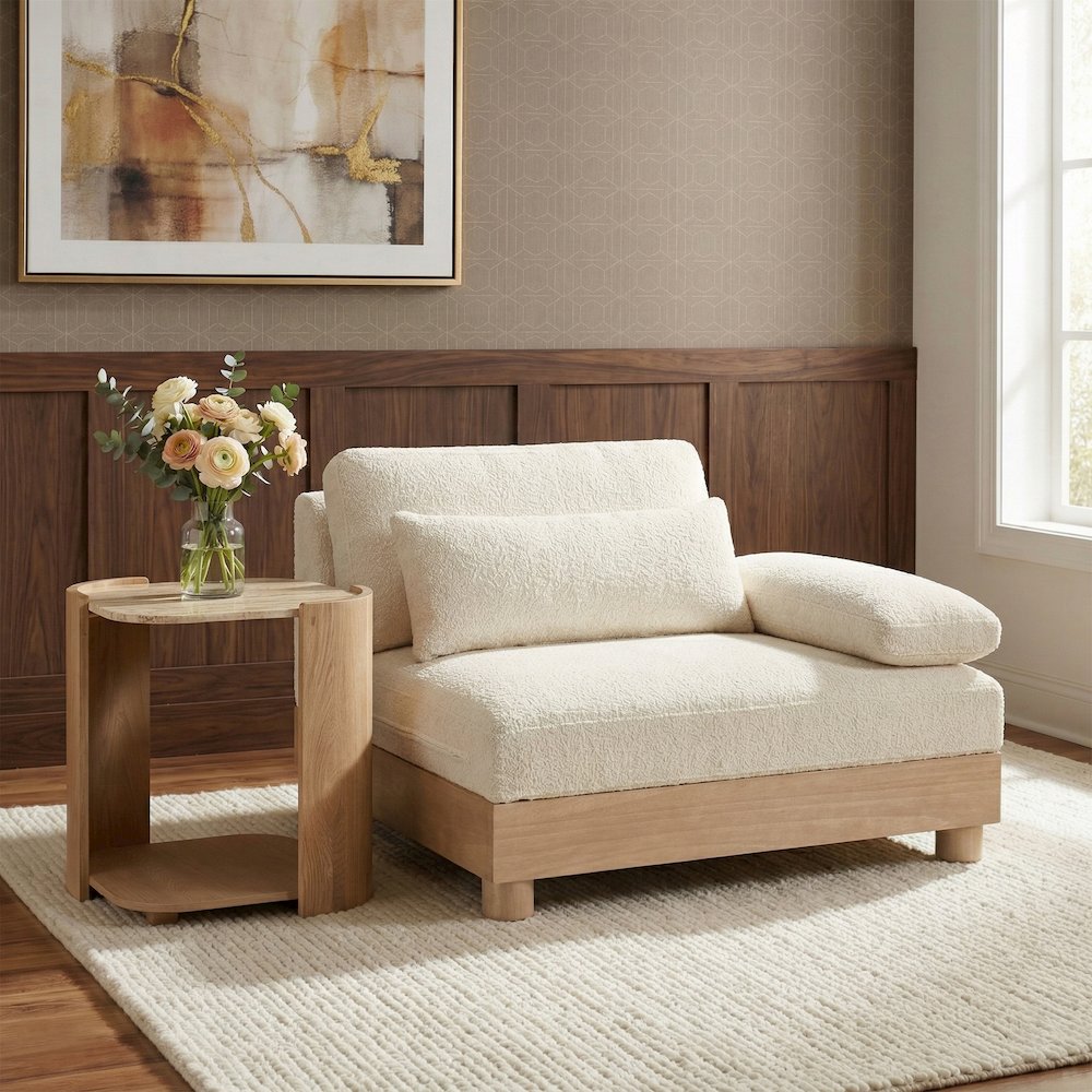 Turin Cream Chenille Fabric Upholstered Modular Right Arm Chair