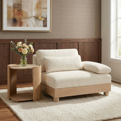 Turin Cream Chenille Fabric Upholstered Modular Right Arm Chair