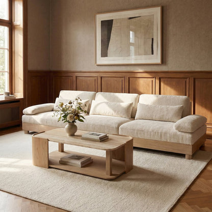 Turin 135.5" Cream Chenille Fabric Upholstered 3pc. Modular Sofa