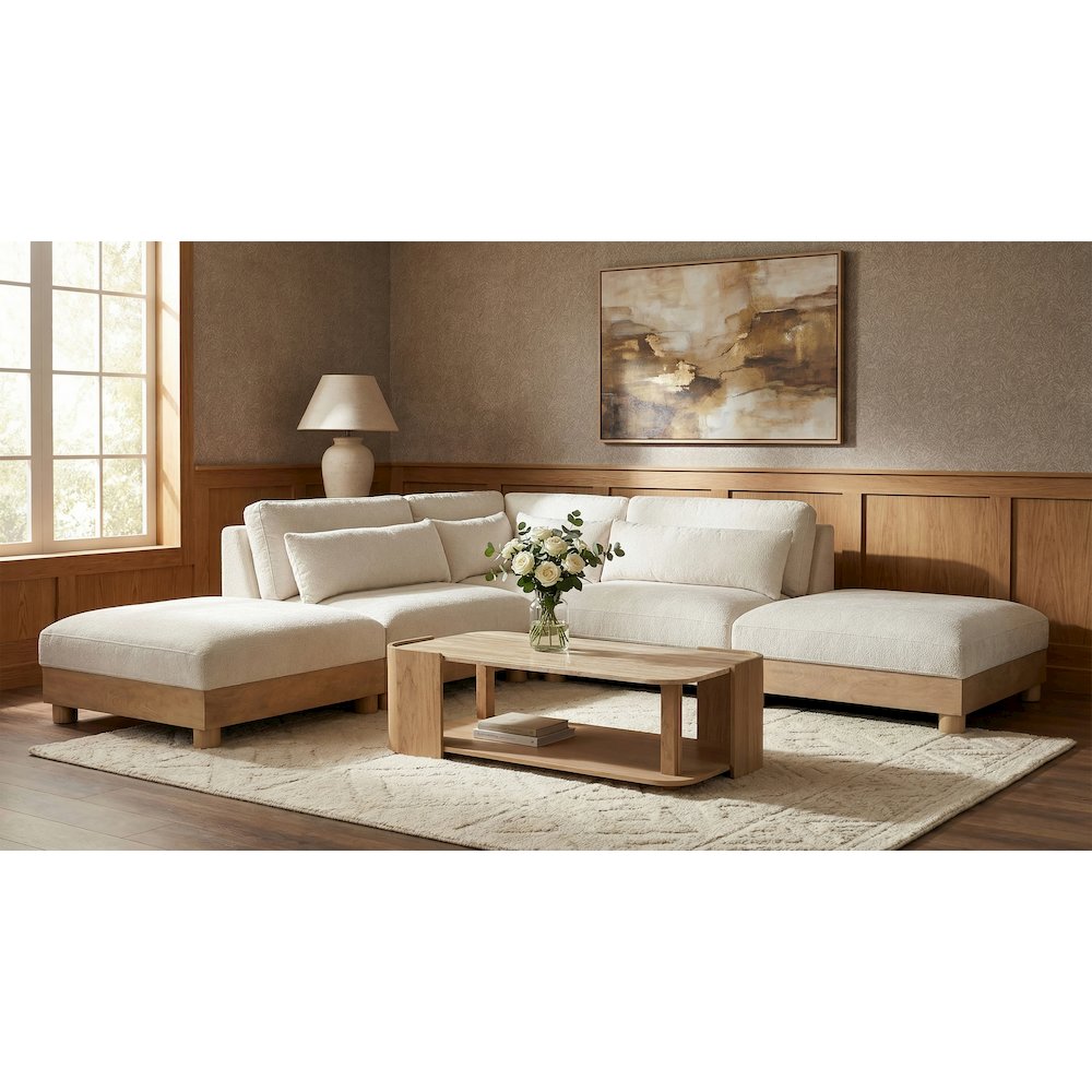 Turin 120" Cream Chenille Fabric Upholstered 5pc. Modular Sectional