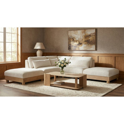 Turin 120" Cream Chenille Fabric Upholstered 5pc. Modular Sectional