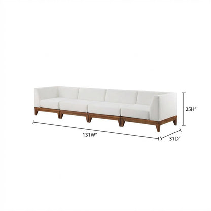 Contemporary White Fabric Outdoor Modular Sofa For Patio With Acacia Wood Finish