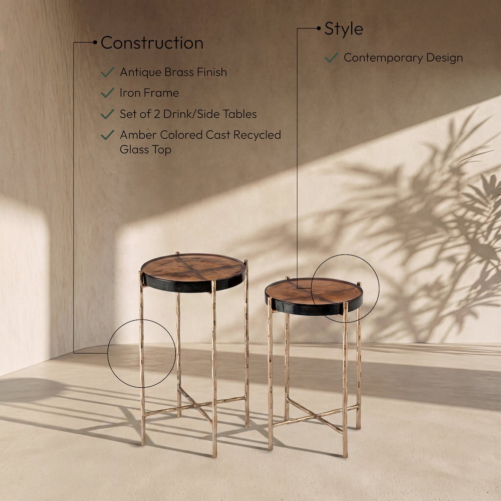 Vetra Brass Recycled Glass Top And Iron Base Bunching End Table