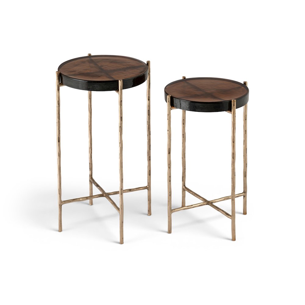 Vetra Brass Recycled Glass Top And Iron Base Bunching End Table