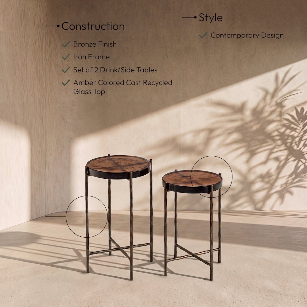 Vetra Bronze Recycled Glass Top And Iron Base Bunching End Table