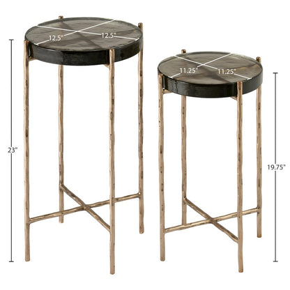 Vetra Brass Recycled Glass Top And Iron Base Bunching End Table