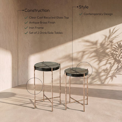 Vetra Brass Recycled Glass Top And Iron Base Bunching End Table