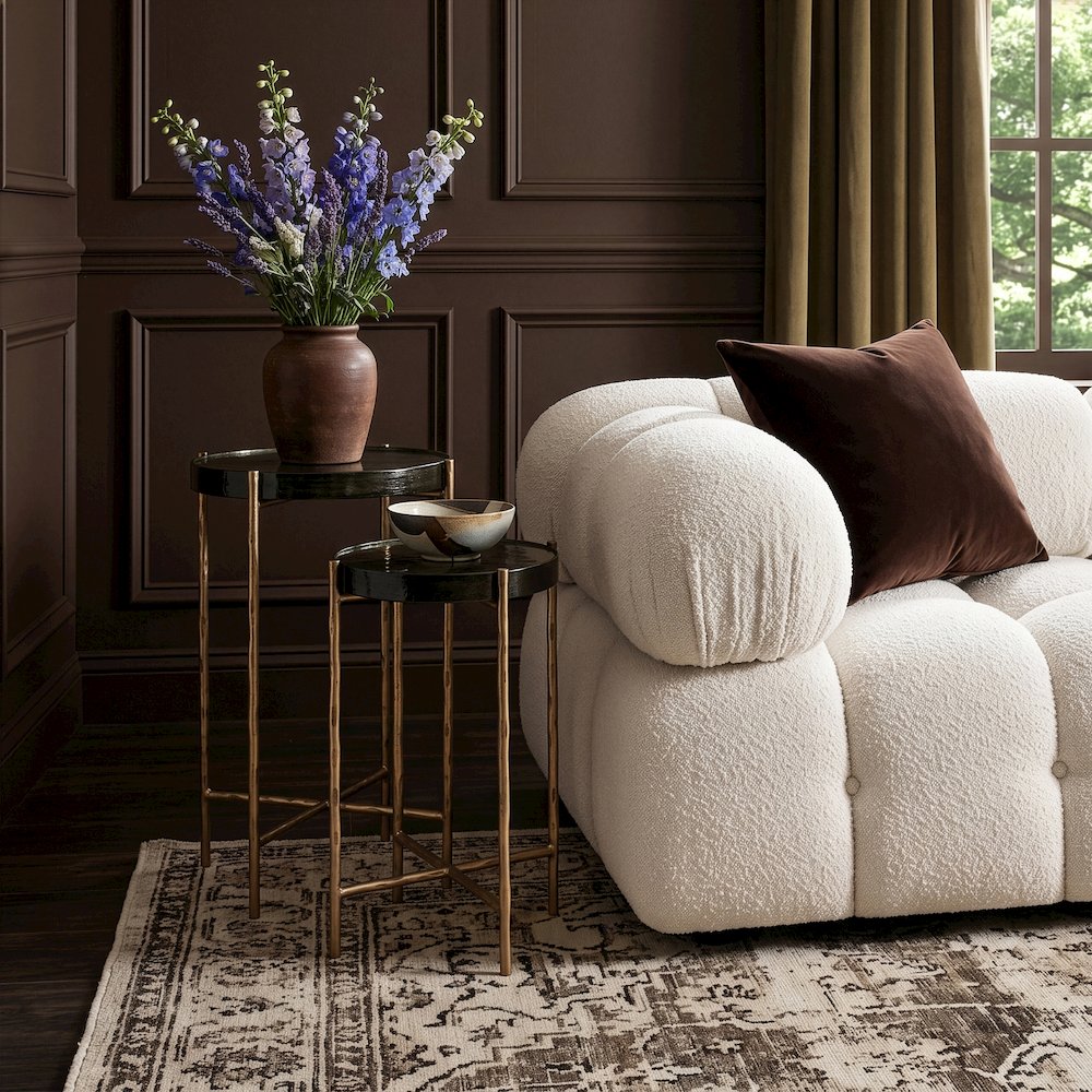 Vetra Brass Recycled Glass Top And Iron Base Bunching End Table