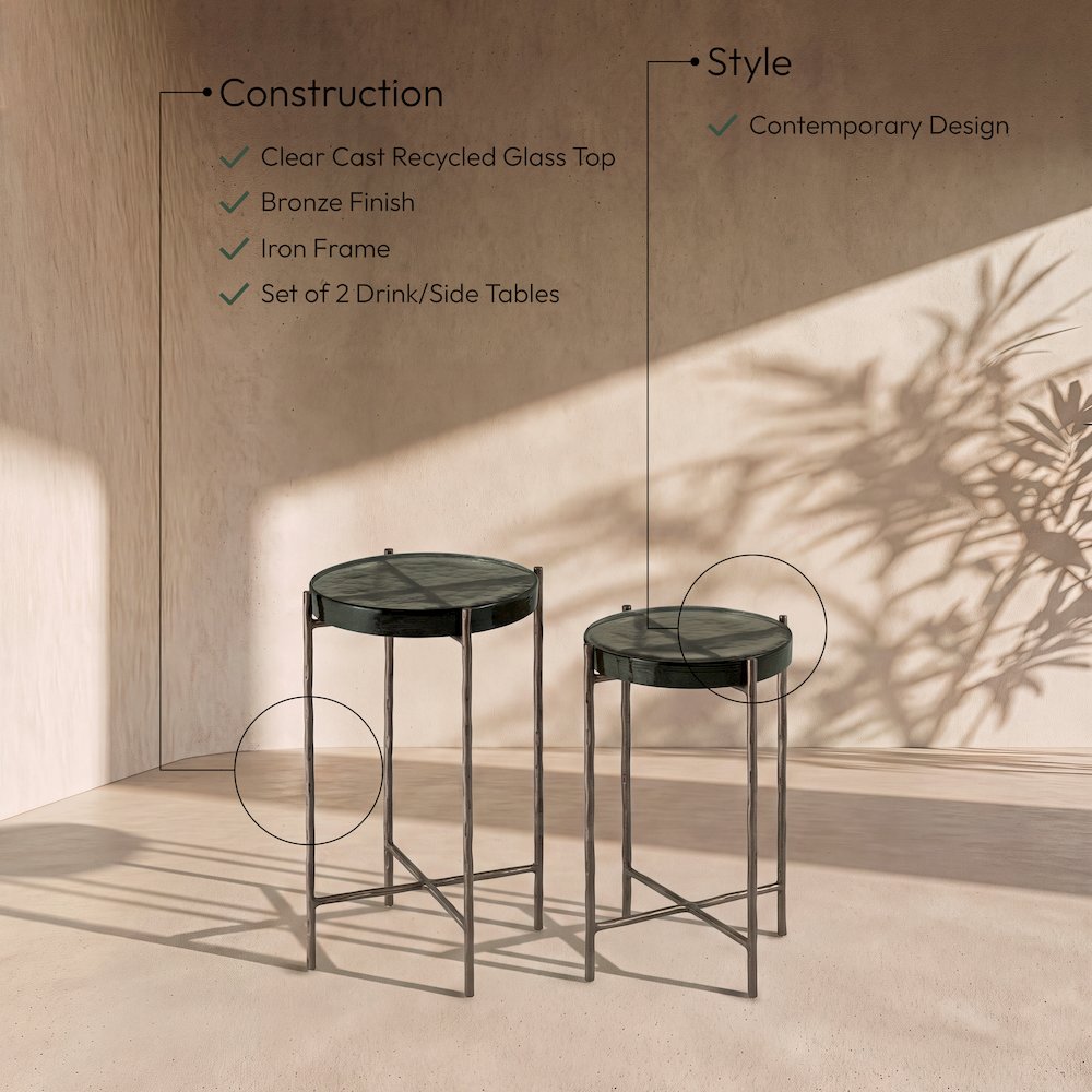 Vetra Bronze Recycled Glass Top And Iron Base Bunching End Table