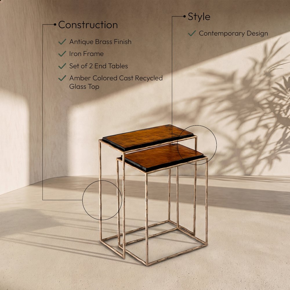 Calida Brass Recycled Glass Top And Iron Base Nesting End Table