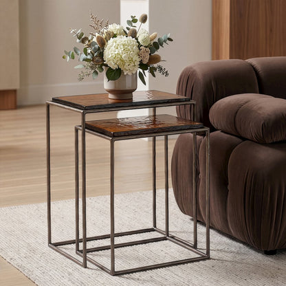 Calida Bronze Recycled Glass Top And Iron Base Nesting End Table