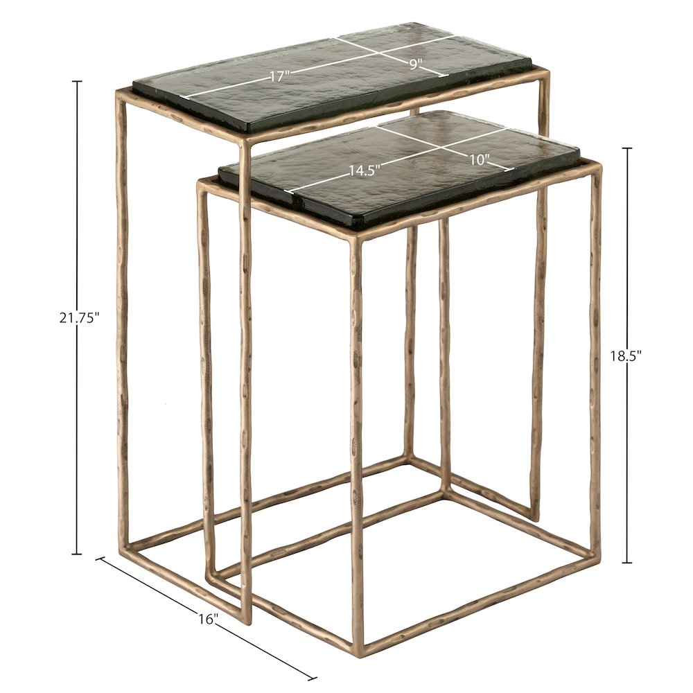 Calida Brass Recycled Glass Top And Iron Base Nesting End Table