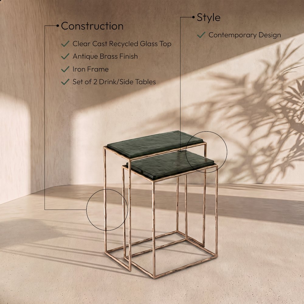 Calida Brass Recycled Glass Top And Iron Base Nesting End Table