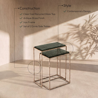 Calida Brass Recycled Glass Top And Iron Base Nesting End Table