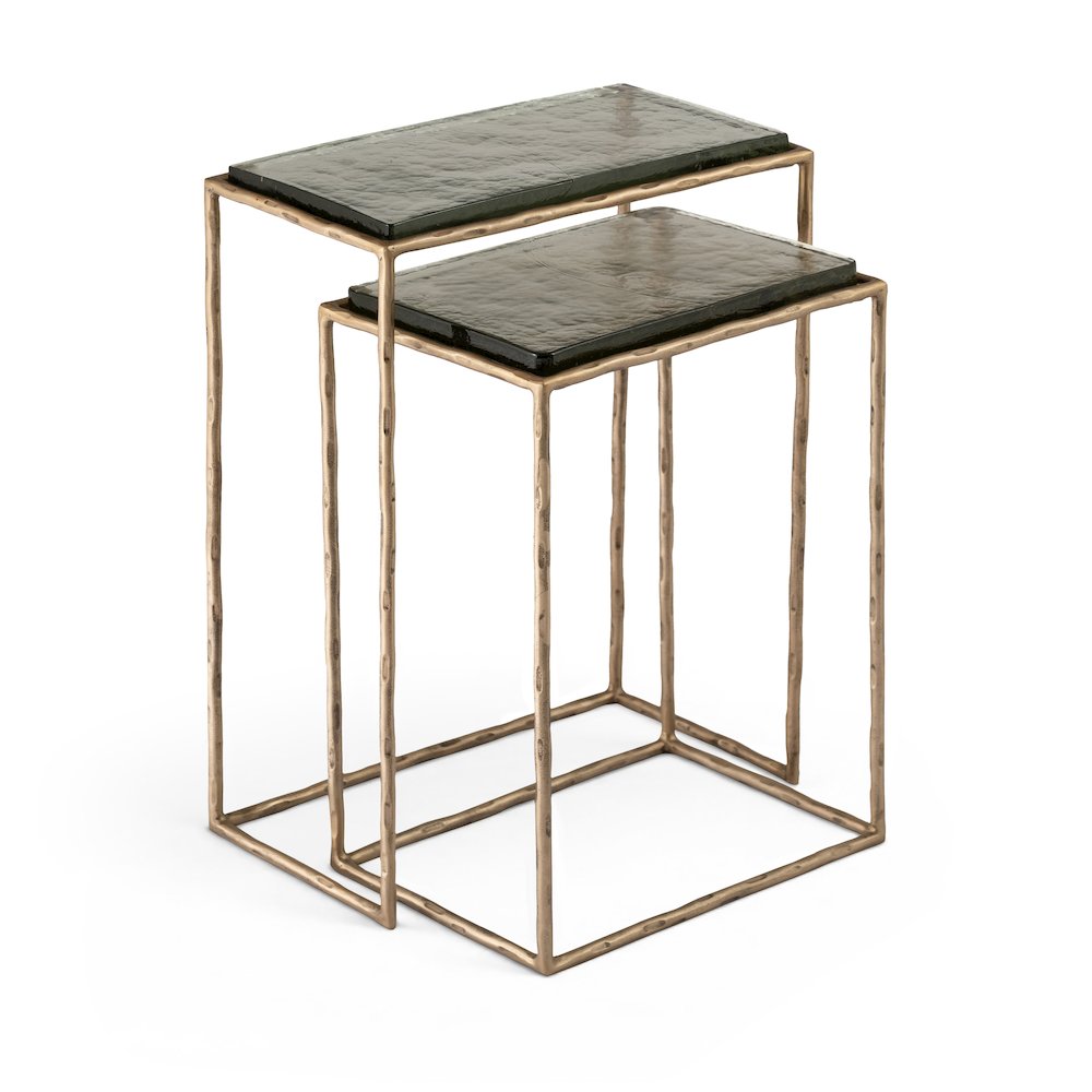 Calida Brass Recycled Glass Top And Iron Base Nesting End Table