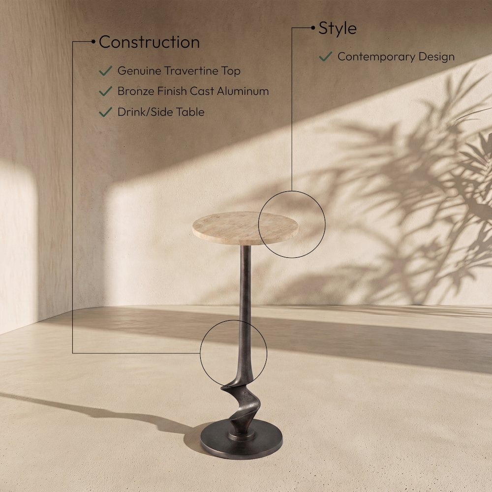 Oxira Travertine Travertine And Aluminum End / Side Table