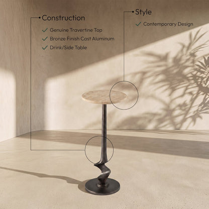 Oxira Travertine Travertine And Aluminum End / Side Table