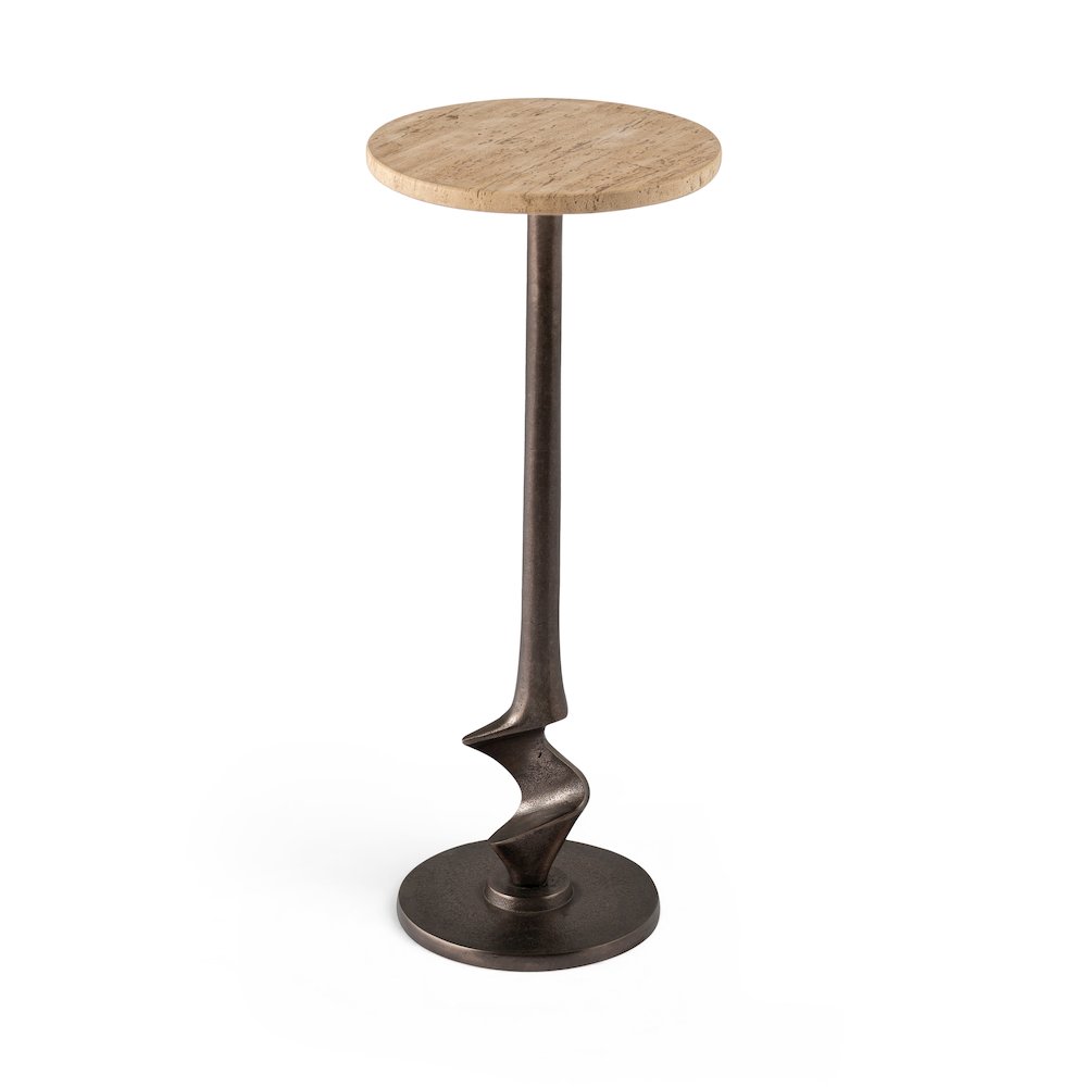 Oxira Travertine Travertine And Aluminum End / Side Table