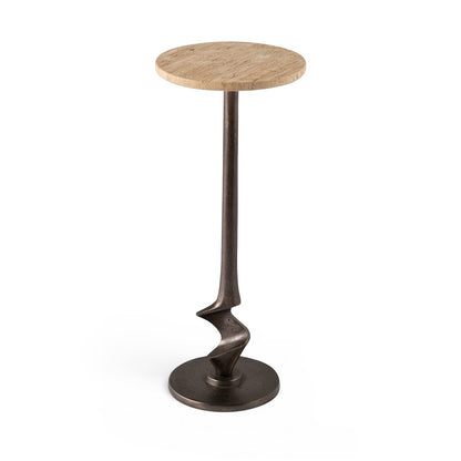 Oxira Travertine Travertine And Aluminum End / Side Table