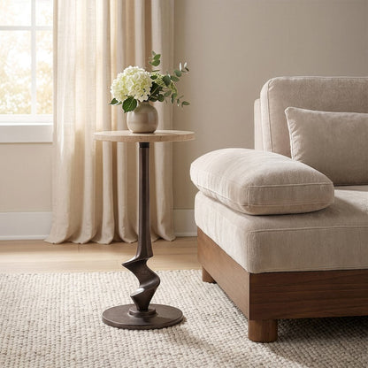 Oxira Travertine Travertine And Aluminum End / Side Table