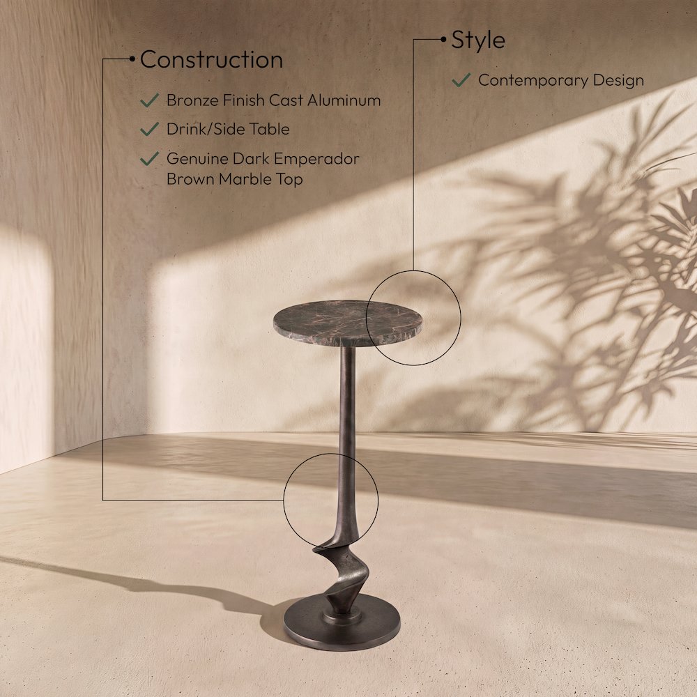 Oxira Brown Genuine Marble And Aluminum End / Side Table