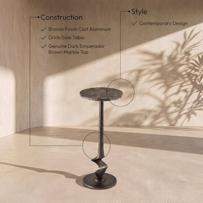 Oxira Brown Genuine Marble And Aluminum End / Side Table