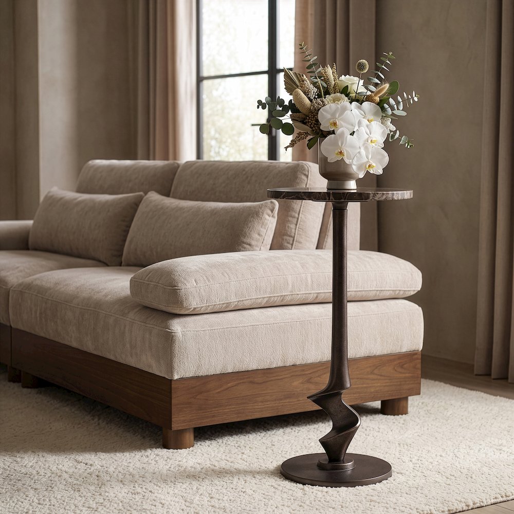 Oxira Brown Genuine Marble And Aluminum End / Side Table