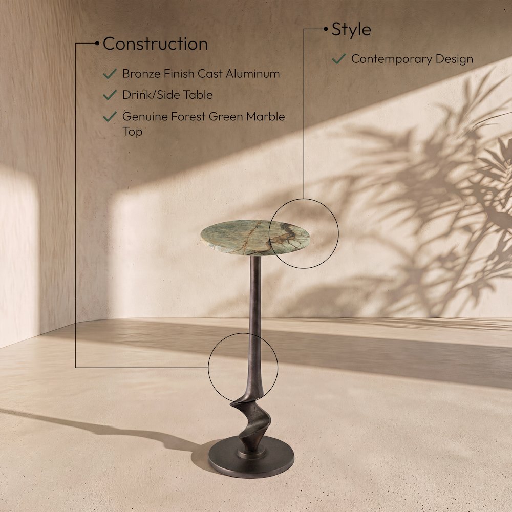 Oxira Green Genuine Marble And Aluminum End / Side Table